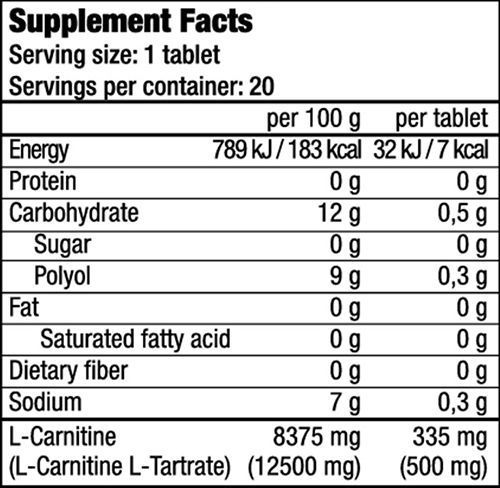 L-carnitine 500mg (20 таб), Лимон-лайм ЛК-021743 фото