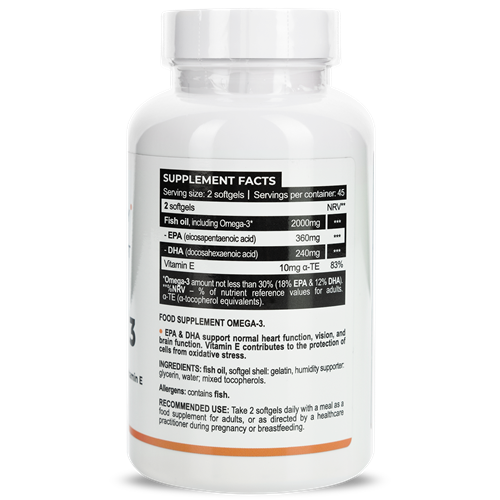 Omega 3 Healthy, Fish Oil 1000mg, EPA 180mg / DHA 120mg + Vit.E (90 капс) ВИТ-183912 фото